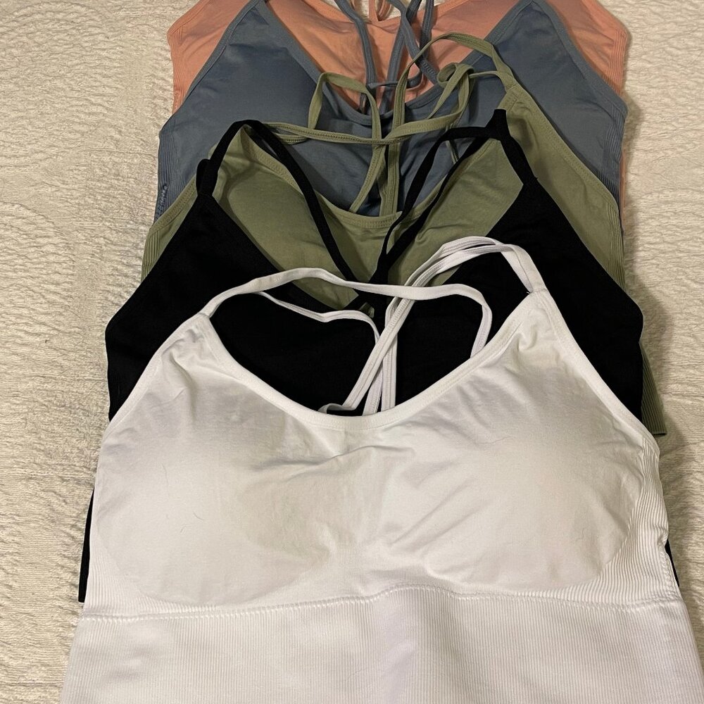 5 NEW Sports Bras Spaghetti Strap Removable Pads Stretch Sz L